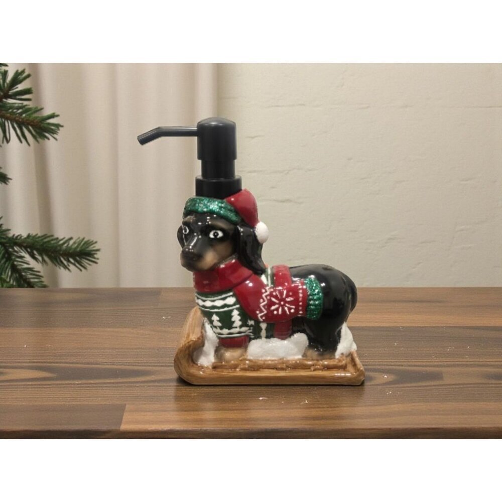 New Dachshund Weiner Dog Christmas Sweater On Sleigh Soap Dispenser Decoration